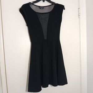Bebe black  fit & flare dress/mesh plunge  neck/cocktail  party